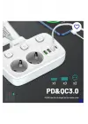 Akım Korumalı 2’li Ayrı Anahtarlı Priz, 2x Priz, 3x Usb, 1x Type-c, 2 Mt Kablo, Hızlı Şarj