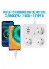 Akım Korumalı Anahtarlı Priz - 3x Priz - 2x Usb - 2x Type-c - 2 Mt Kablo Hızlı Şarj Özellikli Siyah
