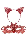 Ateş Kırmızısı Dantel Taç Ve Maske Seti 10 No - Maskeli Balo  Özel Gün Seti