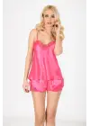 Fuşya Saten Babydoll Şortlu Takım - 279