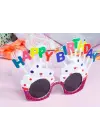 Happy Birthday Yazılı Beyaz Fuşya Renk Parti Gözlüğü 12x7 Cm