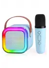 Karaoke Kablosuz Hoparlör Mikrofonlu Rgb Işıklı Bluetooth Speaker Tf Kart/usb Mavi