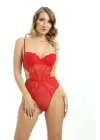 Kırmızı Dantelli Bodysuit - 886k