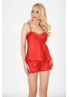 Kırmızı Saten Babydoll Şortlu Takım - 282