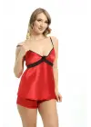 Kırmızı Saten Babydoll Şortlu Takım - 314