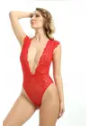 Kırmızı Yarım Kol Dantel Bodysuit - 896