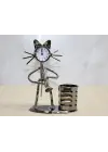 Metal Saksafon Çalan Kedi Müzisyen Saat Ve Kalemlik Alk4346