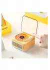 Nostalji Mini Plak Görünümlü Radyolu Bluetooth Hoparlör 3d Ses Dalgası Retro Müzik Plak Sarı