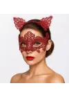 Romantik Kırmızı Dantel Maske Seti – Kedi Kulaklı Taç Ve Maske 3 No