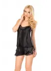 Siyah Saten Babydoll Şortlu Takım - 283