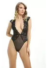 Siyah Yarım Kol Dantel Bodysuit - 895