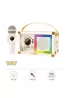 Taşınabilir Rgb Işılı Sevimli Figürlü Mikrofonlu Karaoke Bluetooth Hoparlör Krem