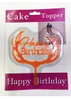 Happy Birthday Yazılı Turuncu Dallı Pasta Kek Çubuğu
