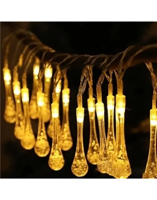 10 Led 2 Metre Sarı Kristal Su Damlası Güneş Enerjili Led Işık Solar Bahçe Ağaç Lamba Aydınlatması