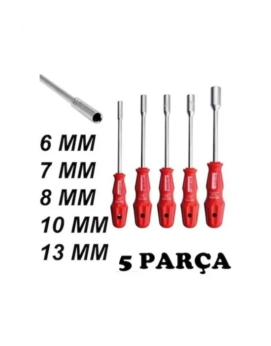 5 Adet Lokma Anahtar Tornavida 6/7/8/10/13/mm Metal Altıgen