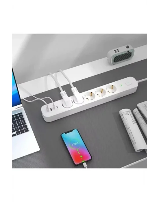 5 Prizli Akım Korumalı Uzatma Kablosu | 2xusb-a + 2xusb-c | 3680w - 2m Kablo