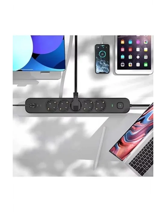 5 Prizli Akım Korumalı Uzatma Kablosu | 2xusb-a + 2xusb-c | 3680w - 2m Kablo