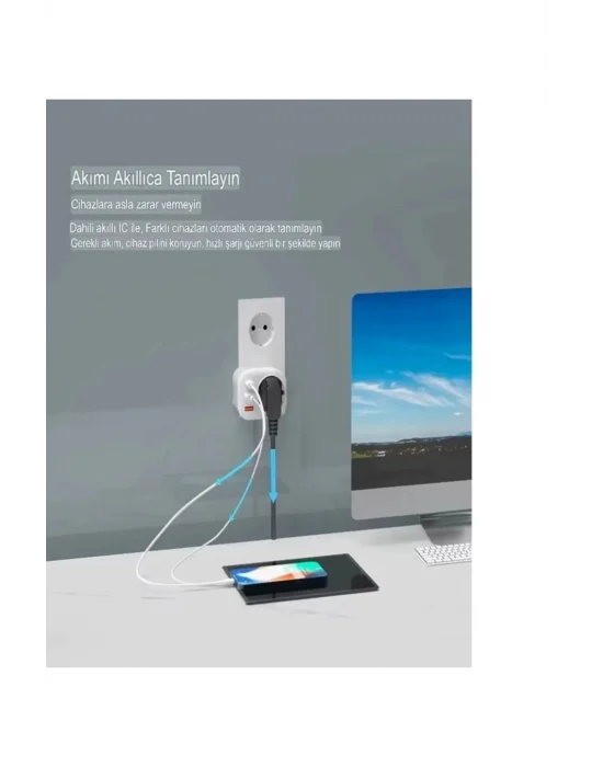 Ac-115 2500w 3.4a 2usb 1type-c 1soket Akım Korumalı Şarj Adaptörü Priz Çoğaltıcı