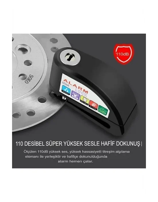 Alarmlı Disk Kilidi Motorsiklet Scooter Bisiklet Sesli Alarm 110 Desibel Yüksek Ses