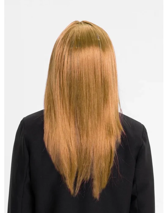 Altın Renk Düz Kesim İçi Astarlı Uzun Parti Peruğu Takma Saç