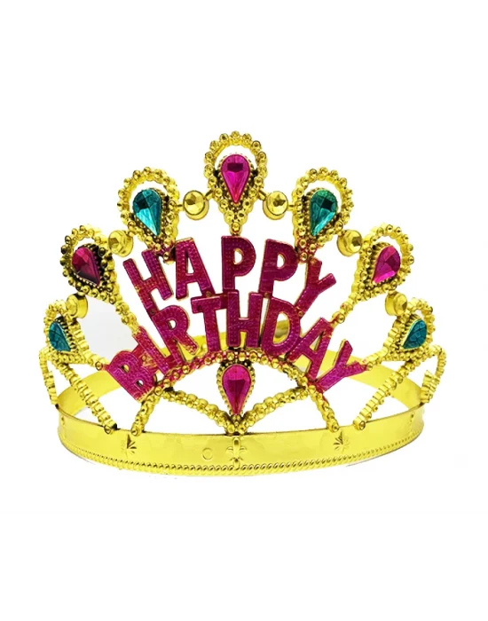 Altın Renk Happy Birthday Yazılı Doğum Günü Tacı 60 Cm