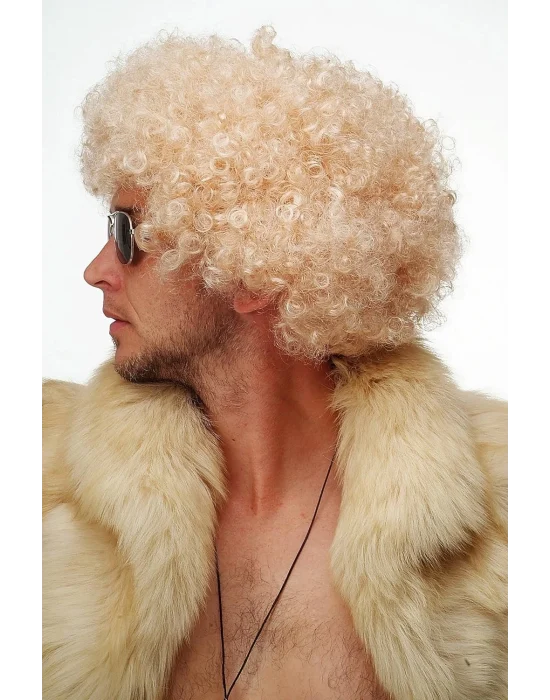 Altın Renk Kıvırcık Afro Bonus Peruk Saç Parti Peruğu Platin Gold