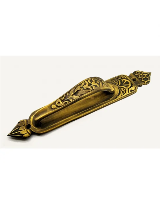 Antika Tarz Dekoratif Pirinç Kubbeli Çekme Kapı Kolu - 396x68 Mm, Antik