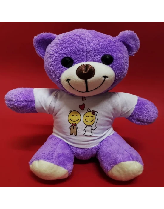 Aşık Çiftler Tişörtlü Mor Peluş Ayıcık