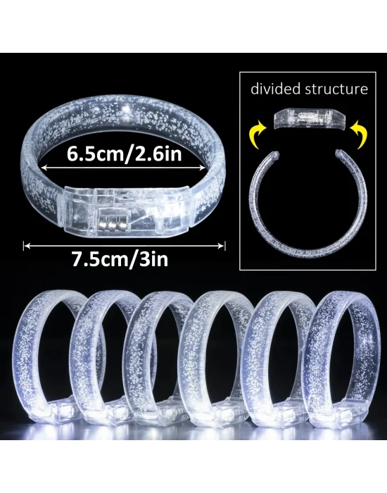 Beyaz-gümüş Led Işıklı Baskı Yapılabilen Pilli Bileklik Bilezik 1,5 Cm Genişlik