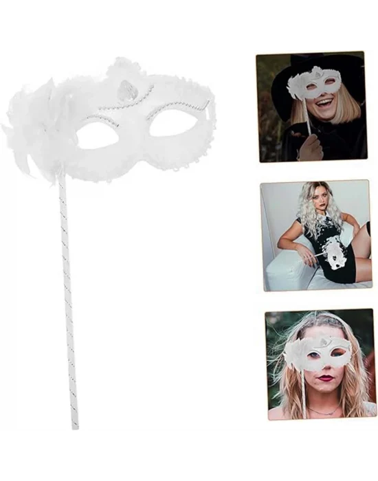 Beyaz Işıltılı Tutmalı Fotoğraf Çekimi Maskesi 18x29 Cm