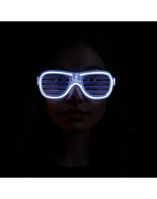 Beyaz Led Işıklı Parti Gözlüğü - Neon Glow Şerit Gözlük 3 Modlu