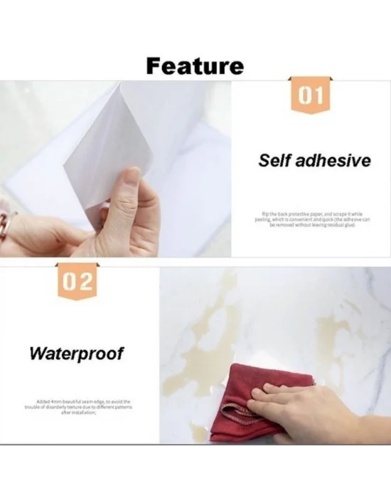 Beyaz Mermer Desenli Alüminyum Plastik Duvar Sticker (30*30)