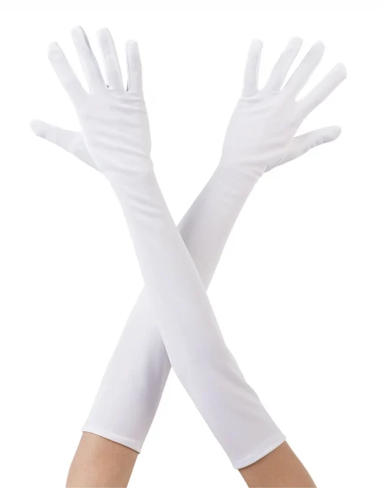Beyaz Renk Dirseğe Kadar Uzun Kumaş Eldiven 40 Cm