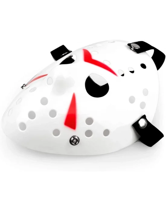 Beyaz Renk Kırmızı Çizgili Tam Yüz Hokey Jason Maskesi Hannibal Maskesi