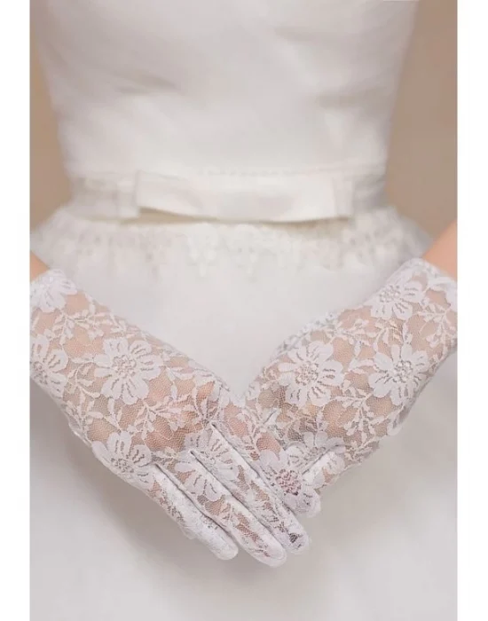 Beyaz Renk Kısa Dantelli Eldiven
