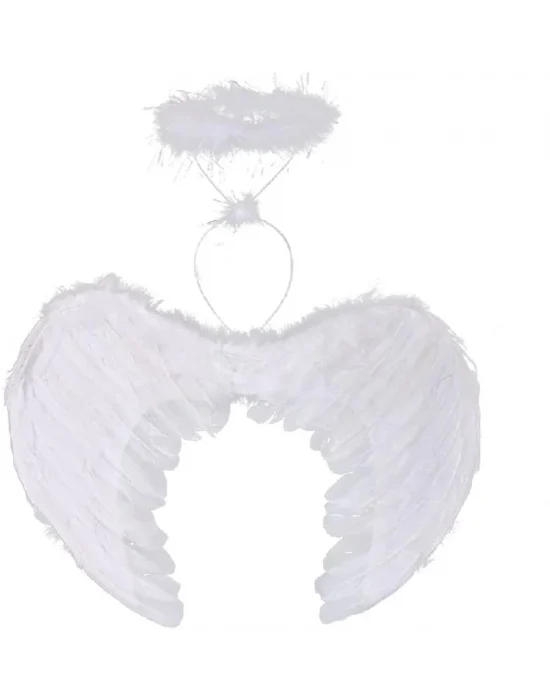 Beyaz Renkli Tüylü Bebek Melek Kanadı Ve Tacı 30x45 Cm
