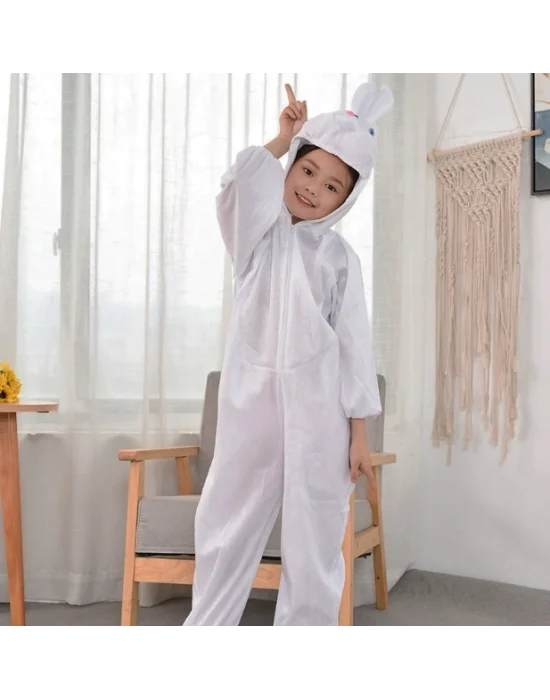 Çocuk Tavşan Kostümü Beyaz Renk 2-3 Yaş 80 Cm