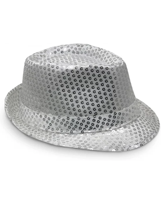Disko  Gümüş Payetli Fötr Şapka Yetişkin Boy