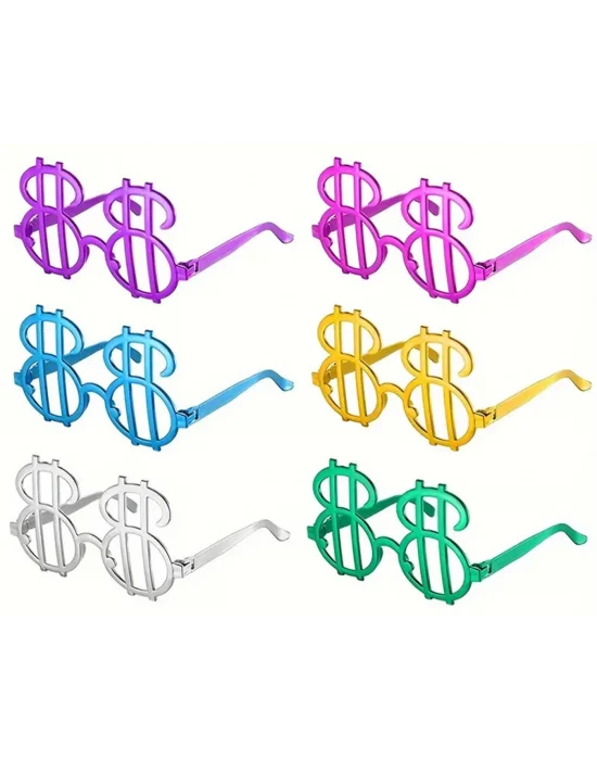 Dolar Şekilli Metalize Parti Gözlüğü 6 Adet