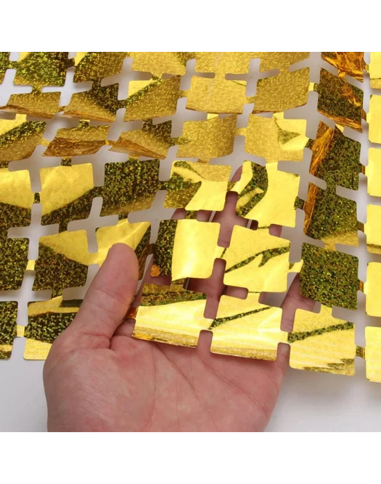 Ekstra Metalize Altın Renk Disko Dikdörtgen Kesim Kapı Perdesi Dekorasyon 1x2 Metre