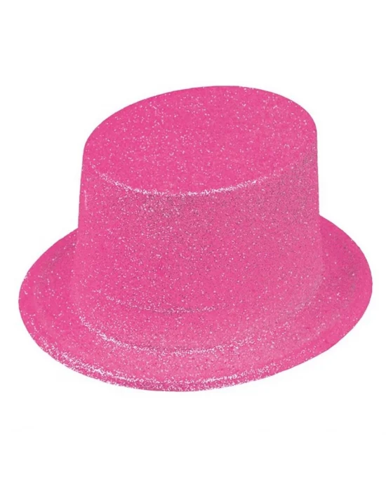 Floresan Pembe Renk Simli Uzun Fötr Melon Şapka 12 Cm