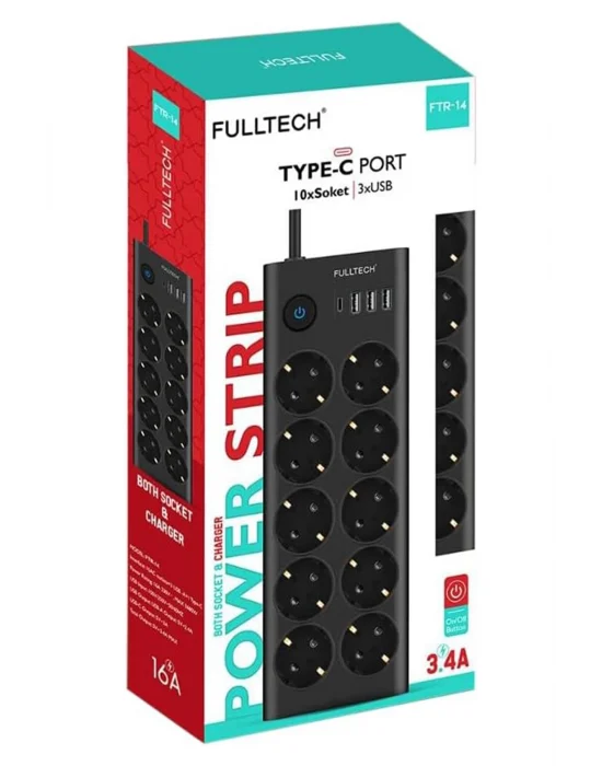 Ftr14 Type-c Girişli Akım Korumalı 10’lu Priz, 3 Usb