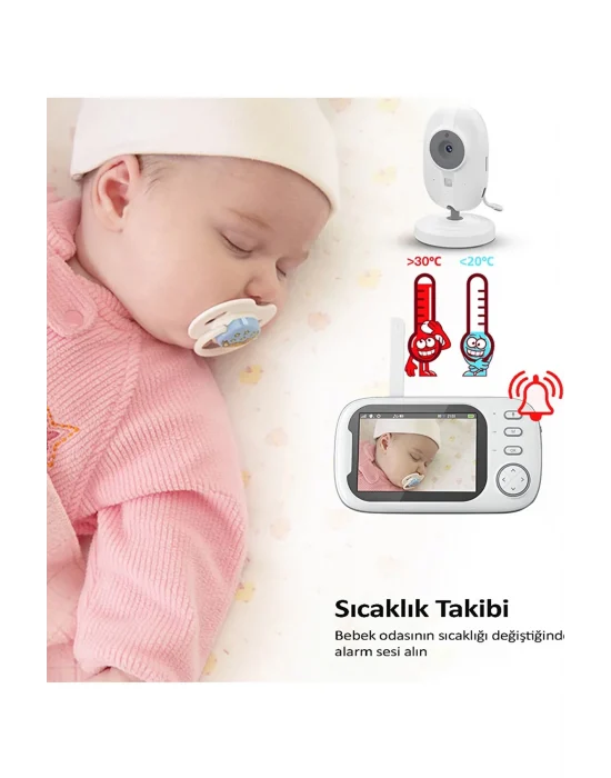 Gece Görüşlü Bebek Odası Kamera Sıcaklık Uyarısı Izleme Ekranı