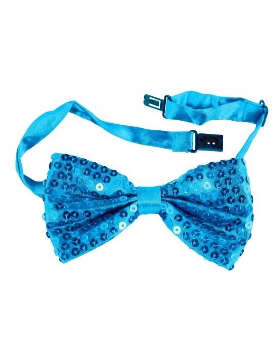 Gece Işıltısı Açık Mavi Turkuaz Payetli Pullu Papyon 7x2 Cm