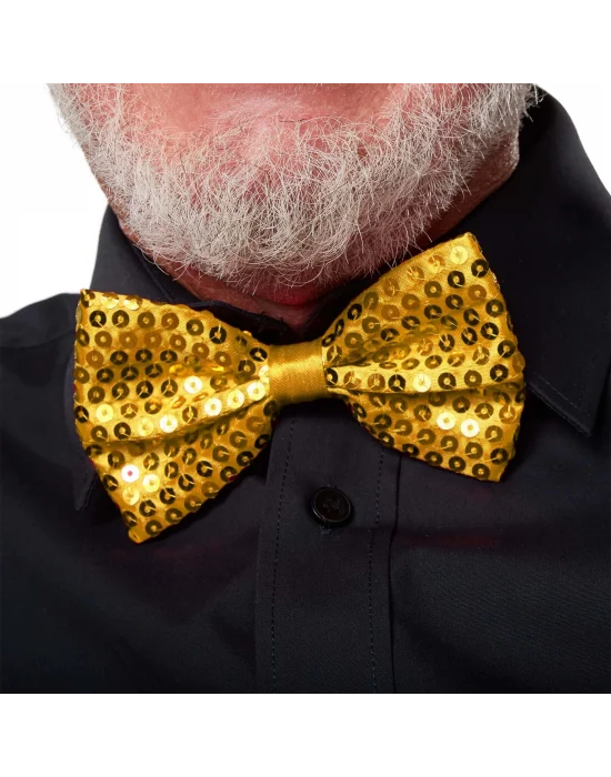 Gece Işıltısı Altın Payetli Pullu Papyon 7x2 Cm