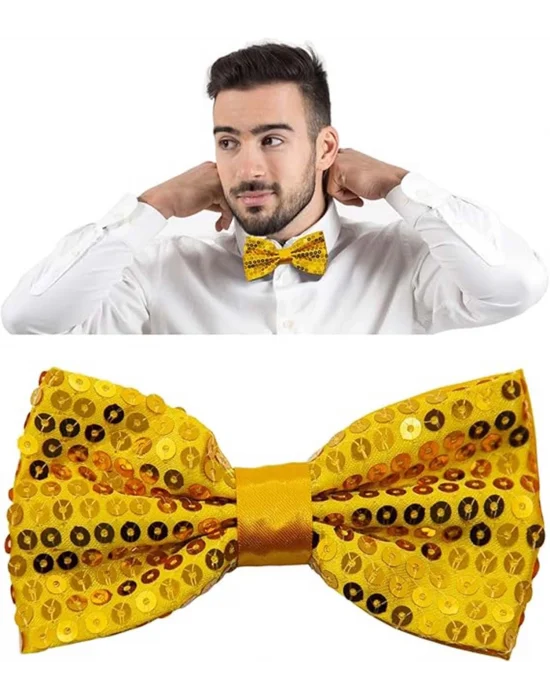 Gece Işıltısı Altın Payetli Pullu Papyon 7x2 Cm