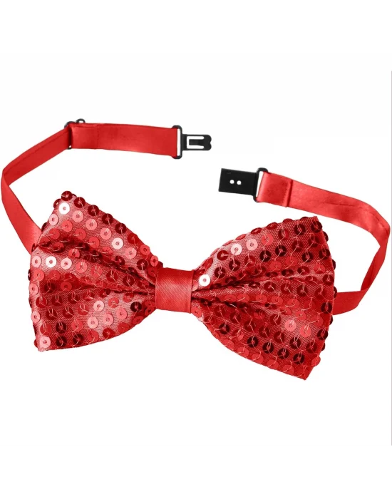 Gece Işıltısı Kırmızı Payetli Pullu Papyon 7x2 Cm