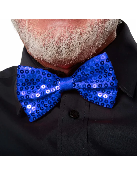 Gece Işıltısı Mavi Payetli Pullu Papyon 7x2 Cm