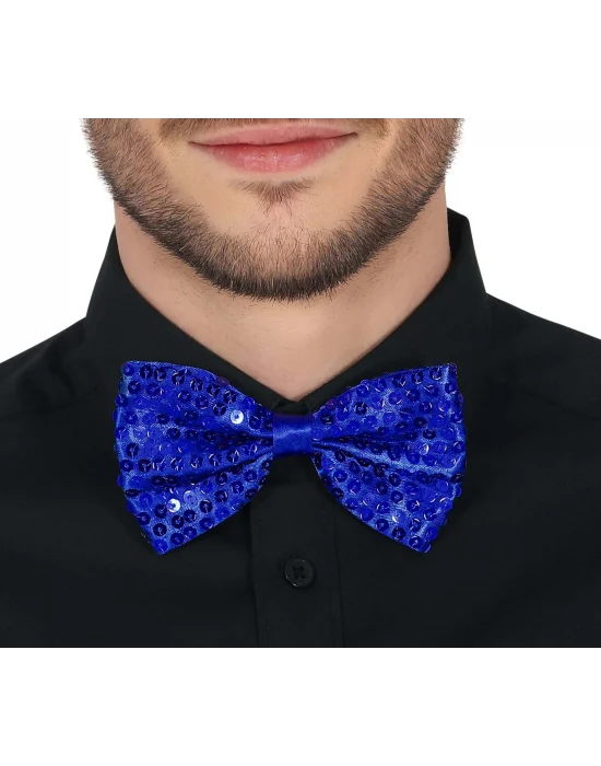 Gece Işıltısı Mavi Payetli Pullu Papyon 7x2 Cm