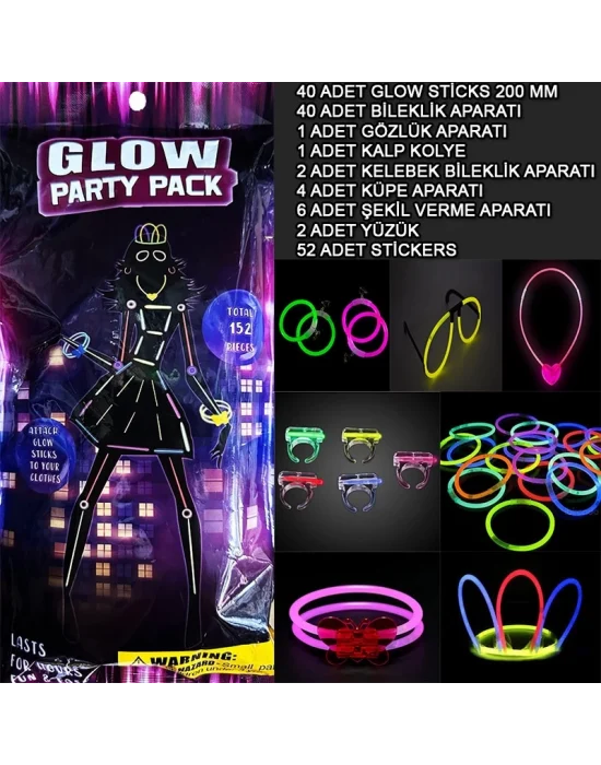 Glow Parti Seti 152 Parçalık Lüks Glow  Kostüm Seti